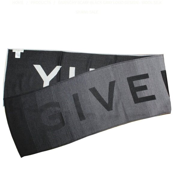 Givenchy Paris Women's Gray White Rectangle Scarf Wool Blend Winter One Size - Picture 1 of 10